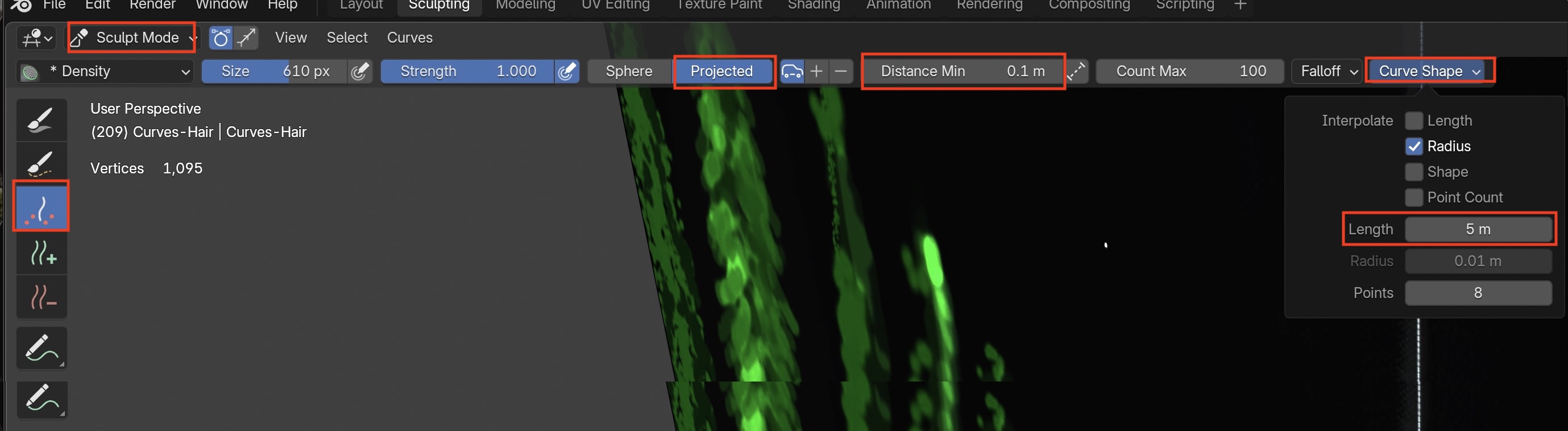 new hair curve brush settings